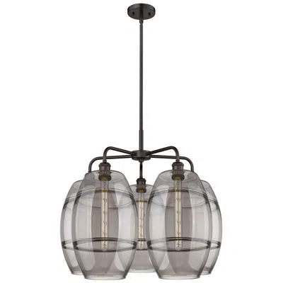 Innovations Lighting Ballston Vaz 28"w 5-light Oiled Bronze Stem Chandelier W/ Smoke Shade In Gray