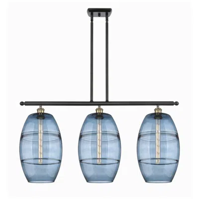 Innovations Lighting Ballston Vaz 36.5"w 3-light Black Brass Stem Island Light W/ Blue Shad