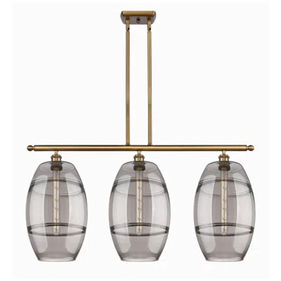 Innovations Lighting Ballston Vaz 36.5"w 3-light Brushed Brass Stem Island Light W/ Smoke S In Multi