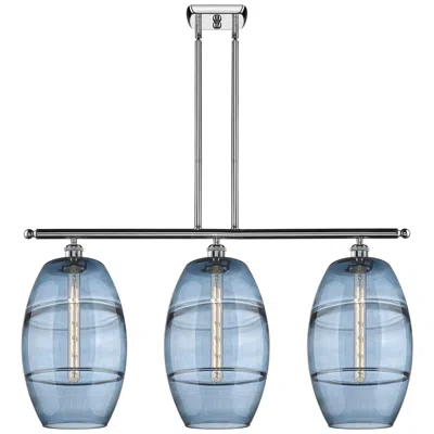 Innovations Lighting Ballston Vaz 36.5"w 3-light Chrome Stem Island Light W/ Blue Shade