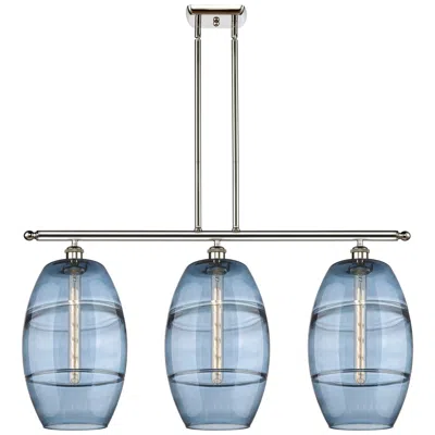 Innovations Lighting Ballston Vaz 36.5"w 3-light Polished Nickel Stem Island Light W/ Blue