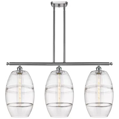 Innovations Lighting Ballston Vaz 36.5"w 3-light Satin Nickel Stem Island Light W/ Clear Sh In Multi