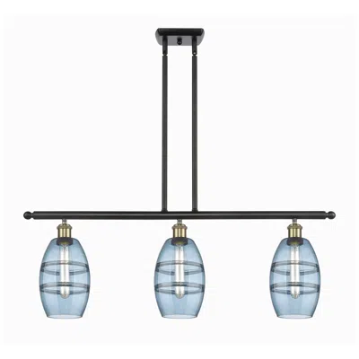 Innovations Lighting Ballston Vaz 36"w 3-light Black Brass Stem Island Light W/ 6" Blu