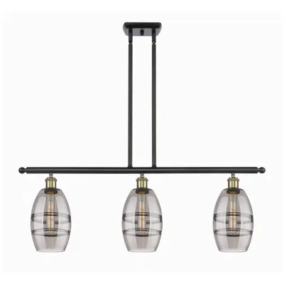 Innovations Lighting Ballston Vaz 36"w 3-light Black Brass Stem Island Light W/ 6" Smo