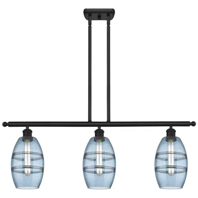 Innovations Lighting Ballston Vaz 36"w 3-light Black Stem Island Light W/ 6" Blue Shad