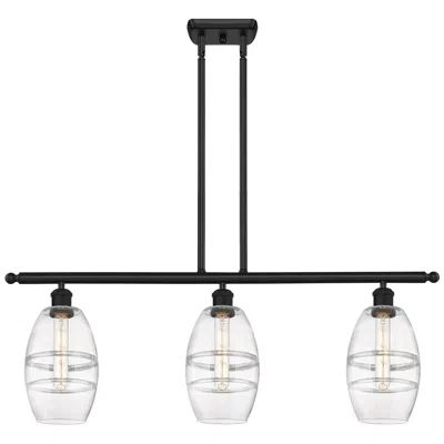 Innovations Lighting Ballston Vaz 36"w 3-light Black Stem Island Light W/ 6" Clear Sha