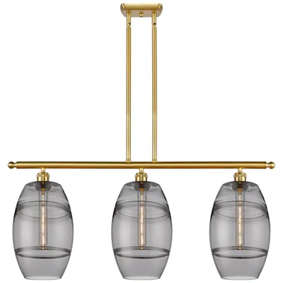 Innovations Lighting Ballston Vaz 36"w 3-light Gold Stem Island Light W/ 8" Smoke Shad
