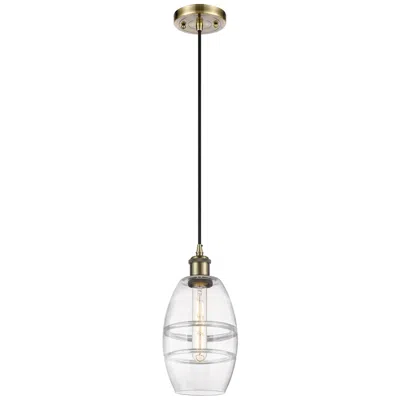 Innovations Lighting Ballston Vaz 5.88" Wide Antique Brass Cord Hung Mini Pendant W/ Clear