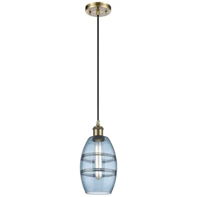 Innovations Lighting Ballston Vaz 5.88"w Antique Brass Corded Mini Pendant W/ Blue Shade