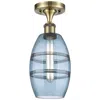 Innovations Lighting Ballston Vaz 5.88"w Antique Brass Semi-flush Mount W/ Princess Blue Sh In Blue