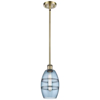Innovations Lighting Ballston Vaz 5.88"w Antique Brass Stemmed Mini Pendant W/ Blue Shade