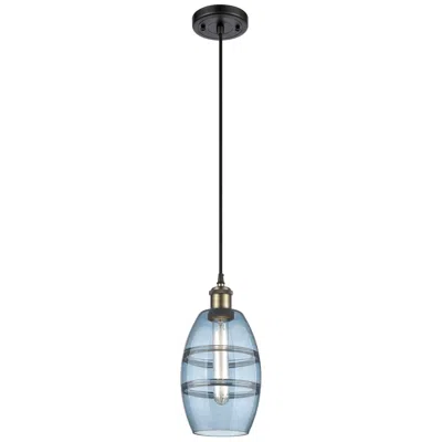 Innovations Lighting Ballston Vaz 5.88"w Black Antique Brass Corded Mini Pendant W/ Blue Sh
