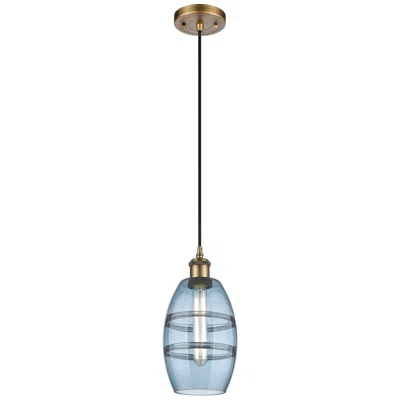 Innovations Lighting Ballston Vaz 5.88"w Brushed Brass Corded Mini Pendant W/ Blue Shade