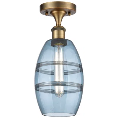Innovations Lighting Ballston Vaz 5.88"w Brushed Brass Semi-flush Mount W/ Princess Blue Sh