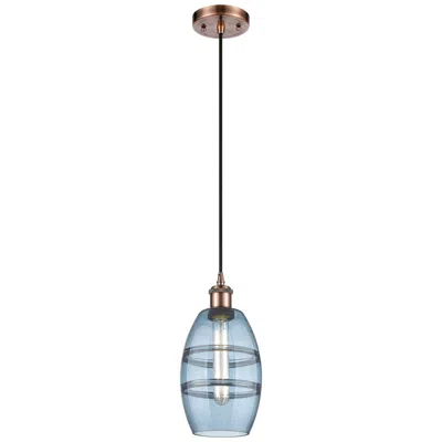 Innovations Lighting Ballston Vaz 5.88"w Copper Corded Mini Pendant W/ Princess Blue Shade