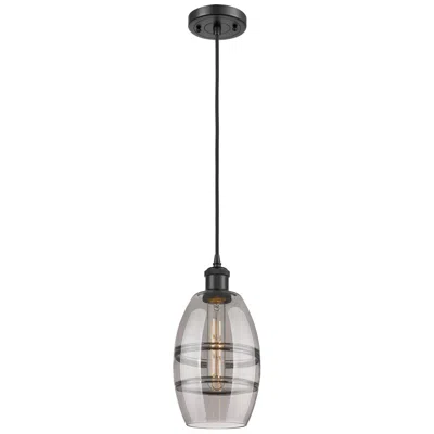 Innovations Lighting Ballston Vaz 5.88"w Matte Black Corded Mini Pendant W/ Light Smoke Sha