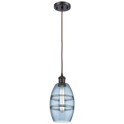 Innovations Lighting Ballston Vaz 5.88"w Oiled Bronze Corded Mini Pendant W/ Princess Blue