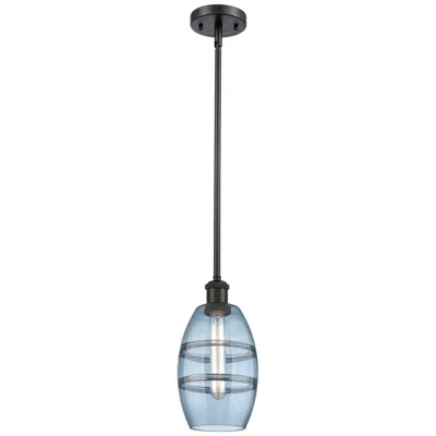 Innovations Lighting Ballston Vaz 5.88"w Oiled Bronze Stemmed Mini Pendant W/ Blue Shade