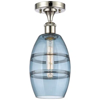 Innovations Lighting Ballston Vaz 5.88"w Polished Nickel Semi-flush Mount W/ Princess Blue
