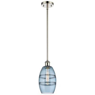 Innovations Lighting Ballston Vaz 5.88"w Polished Nickel Stemmed Mini Pendant W/ Blue Shade