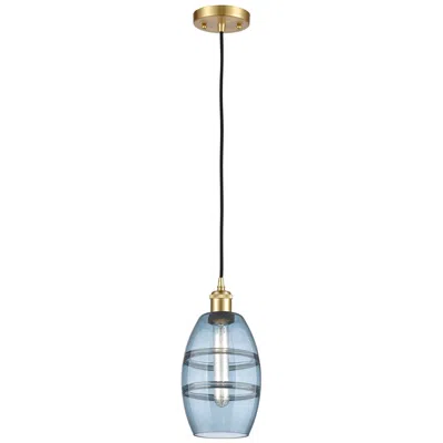 Innovations Lighting Ballston Vaz 5.88"w Satin Gold Corded Mini Pendant W/ Princess Blue Sh