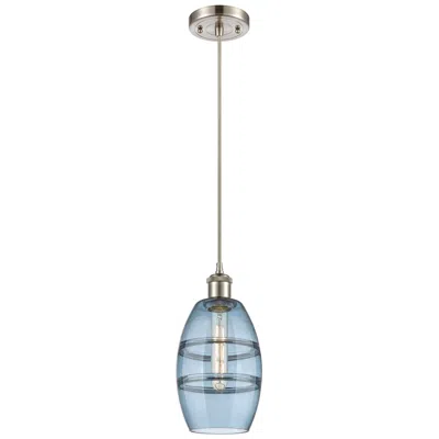 Innovations Lighting Ballston Vaz 5.88"w Satin Nickel Corded Mini Pendant W/ Princess Blue