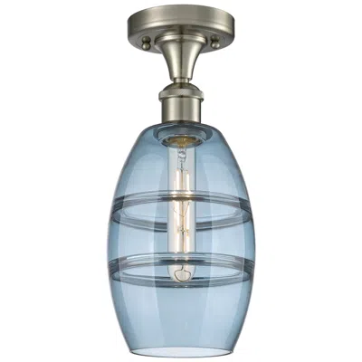 Innovations Lighting Ballston Vaz 5.88"w Satin Nickel Semi-flush Mount W/ Princess Blue Sha
