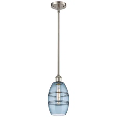 Innovations Lighting Ballston Vaz 5.88"w Satin Nickel Stemmed Mini Pendant W/ Blue Shade