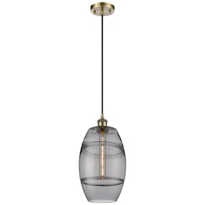 Innovations Lighting Ballston Vaz 8" Wide Antique Brass Corded Mini Pendant W/ Light Smoke