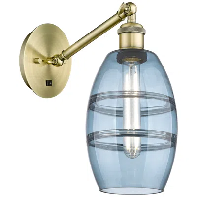 Innovations Lighting Ballston Vaz 8.13"h Antique Brass Adjustable Sconce W/ Blue Shade