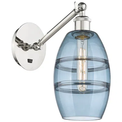 Innovations Lighting Ballston Vaz 8.13"h Polished Nickel Adjustable Sconce W/ Blue Shade