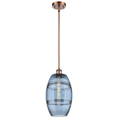 Innovations Lighting Ballston Vaz 8"w Antique Copper Stemmed Mini Pendant W/ Princess Blue