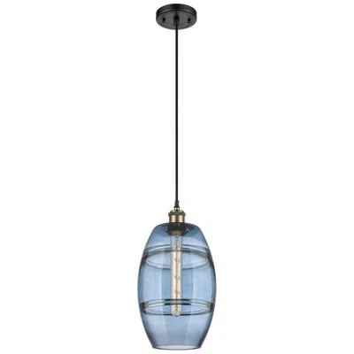 Innovations Lighting Ballston Vaz 8"w Black Antique Brass Corded Mini Pendant W/ Blue Shade