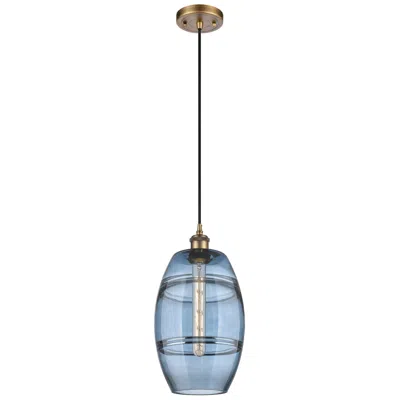 Innovations Lighting Ballston Vaz 8"w Brushed Brass Corded Mini Pendant W/ Princess Blue Sh