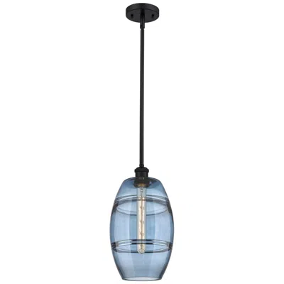 Innovations Lighting Ballston Vaz 8"w Matte Black Stemmed Mini Pendant W/ Princess Blue Sha