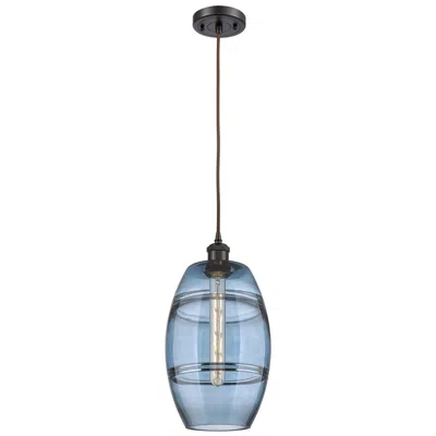 Innovations Lighting Ballston Vaz 8"w Oiled Bronze Corded Mini Pendant W/ Princess Blue Sha