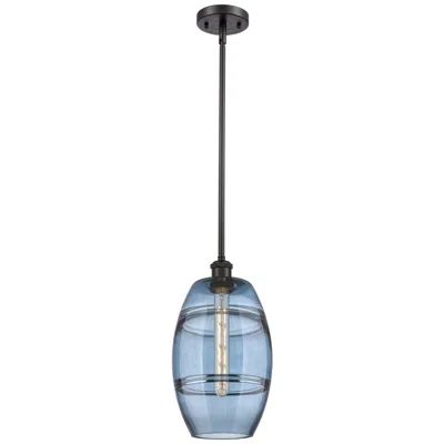 Innovations Lighting Ballston Vaz 8"w Oiled Bronze Stemmed Mini Pendant W/ Princess Blue Sh
