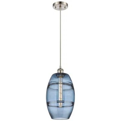 Innovations Lighting Ballston Vaz 8"w Satin Nickel Corded Mini Pendant W/ Princess Blue Sha