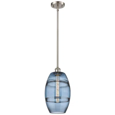 Innovations Lighting Ballston Vaz 8"w Satin Nickel Stemmed Mini Pendant W/ Princess Blue Sh