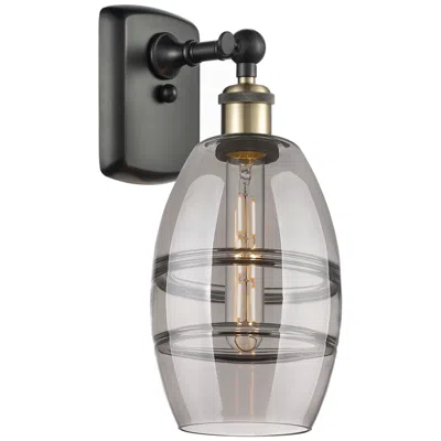 Innovations Lighting Ballston Vaz 9.13" High Black Antique Brass Sconce With Light Smoke Sh
