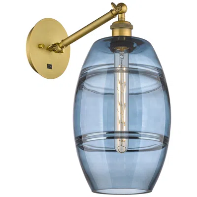 Innovations Lighting Ballston Vaz 9.88"h Brushed Brass Adjustable Sconce W/ Blue Shade
