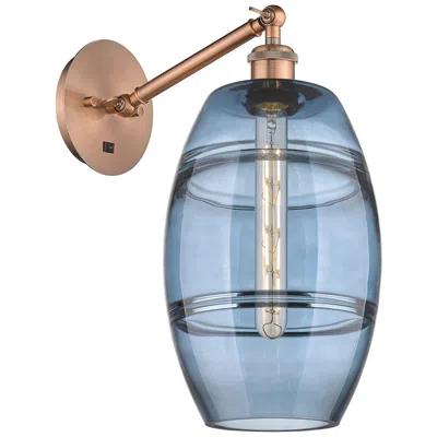 Innovations Lighting Ballston Vaz 9.88"h Copper Vertically Adjustable Sconce W/ Blue Shade