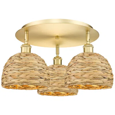 Innovations Lighting Ballston Woven Rattan 20" Wide 3 Light Satin Gold Flush Mount With