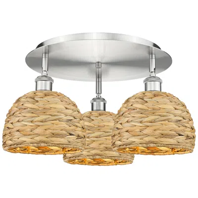 Innovations Lighting Ballston Woven Rattan 20" Wide 3 Light Satin Nickel Flush Mount With