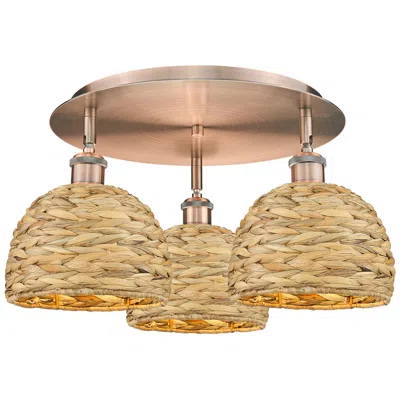 Innovations Lighting Ballston Woven Rattan 20" Wide 3-lt Antique Copper Flush Mount With