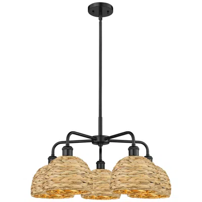 Innovations Lighting Ballston Woven Rattan 27" Wide 5 Light Matte Black Stem Chandelier