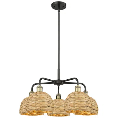 Innovations Lighting Ballston Woven Rattan 27"w 5 Light Black And Brass Stem Chandelier