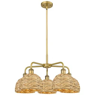 Innovations Lighting Ballston Woven Rattan 27"w 5 Light Brushed Brass Stem Hung Chandelier