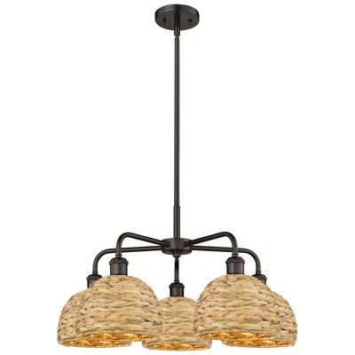Innovations Lighting Ballston Woven Rattan 27"w 5 Light Oiled Bronze Stem Hung Chandelier In Brown