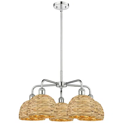Innovations Lighting Ballston Woven Rattan 27"w 5 Light Polished Chrome Stem Chandelier In Brown